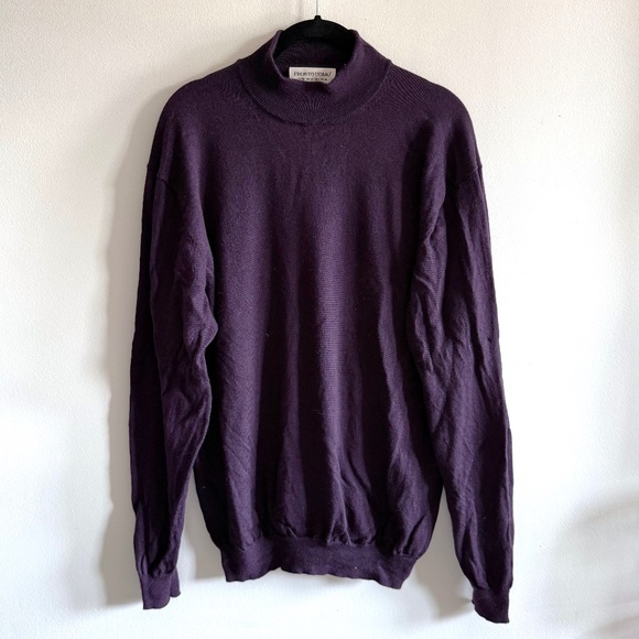 Pronto Uomo Men’s Mock Neck Sweater Purple 100% Extra Fine Merino Wool Size L - Picture 1 of 6